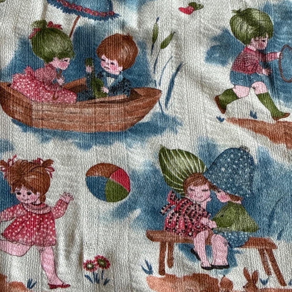 Vintage 1960s‎ Novelty Print Fabric Children Play Scenes 1.5 Yards 43x53 Remnant